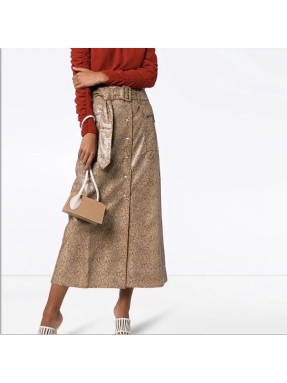 Nanushka Aarohi Vegan Leather Snakeskin Midi Skirt Brown size Medium